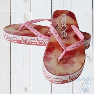 NWT BEBE AUTHENTIC KINLEY WOMEN'S ORANGE PINK FLIP FLOPS PLATFORM SANDALS
